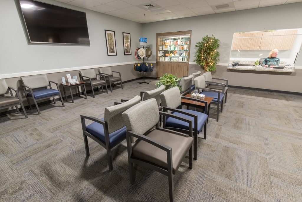 Longmeadow office patient waiting area and reception desk